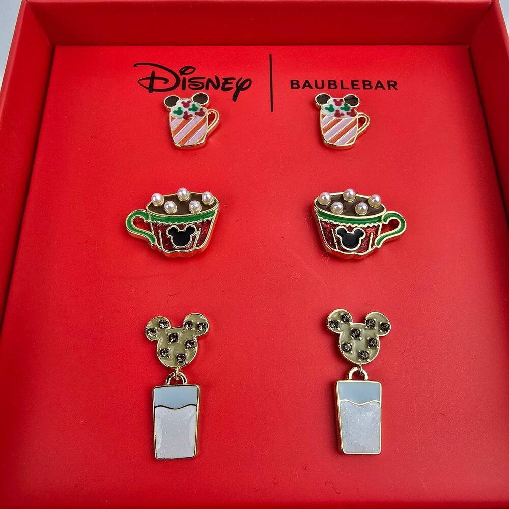 Disney x BaubleBar Mickey Mouse Cozy Christmas Beverages Stud Earrings